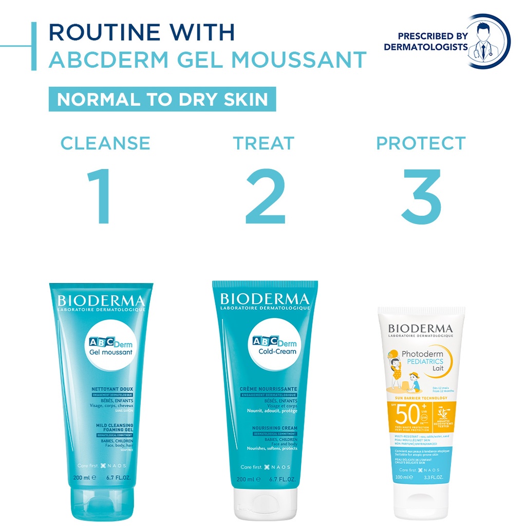 Bioderma ABCDerm Gel Moussant Ultra-Gentle Soap-Free Face and Body Cleansing Gel (Babies and Children Skin) - 200 ml