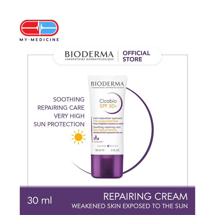 Bioderma Cicabio SPF 50+ Wound Healing, Reparing, Soothing Cream (Weakened Sensitive Skin Exposed to Sun/ Non-oozing Lesions) - 30 ml